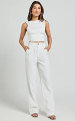 Kiraye Pants - Linen High Waist Tailored Pants in Off White