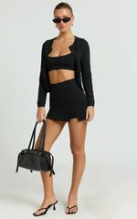 Allie Skort - High Waisted Thigh Split Mini Skort in Black