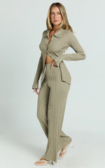 Kelsey Pants - High Drawstring Waist Knit Pants in Taupe