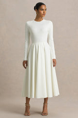 Bellamy | Cream Crew-Neck Long Sleeve Midi Dress