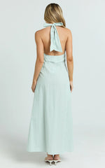 Jeienn Midi Dress - Line Placket Front Skirt Dress in Mint Stripe