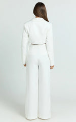 Chantelle Pants - Front Pleats Straight Leg Pant with Hardware Buckle in Off White