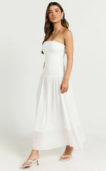 Cherie Midi Dress - Strapless Drop Waist Dress in Ivory