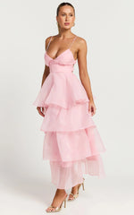 Cindy Midi Dress - Layered Skirt Dress in Soft Pink