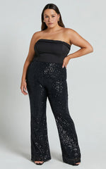 Deliza Pants - Mid Waisted Sequin Flare Pants in Black