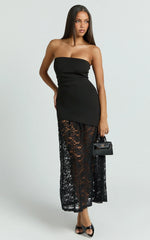 Mila Midi Dress - Strapless Dropped Waist Dress in Black