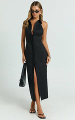 Lillibelle Midi Dress - Collared Button Down Bodycon Dress in Black