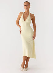 Illuminate Halter Midi Dress - Butter Yellow