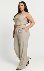 Izara Trousers - Mid Rise Relaxed Straight Leg Tailored Trousers in Oatmeal