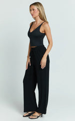 Kala Pants - Mid Waisted Relaxed Elastic Waist Pants in Black