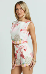 Gillian Skort - Mock Wrap Skort in Lobster Print