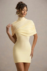 Perdi | Lemon Bodycon Mini Dress With Twisted Cape