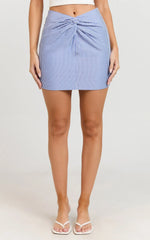 Sandra Mini Skirt - Twist Front Stripe Mini Skirt in Mid Blue Stripe