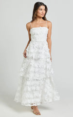 Cecilia Midi Dress - Strappy Straight Layered Dress in White