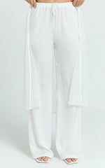 Luna Pants - Satin Elasticated Tie Wide Leg Pants in White