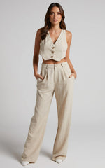 Larissa Trousers - Linen Mid Waisted Relaxed Straight Leg Trousers in Oatmeal