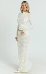 Kathleen Maxi Skirt - Mid Rise Ruched Wide Band Fishtail Jersey Skirt in Cream