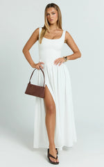 Gail Maxi Dress - Jersey Scoop Neck High Split Dress in White
