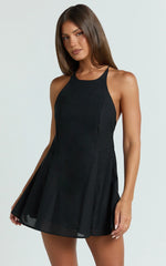 Dorothy Mini Dress - Backless Beaded Smock Mini Dress in Black