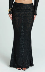 Kathleen Maxi Skirt - Mid Rise Ruched Wide Band Fishtail Jersey Skirt in Black