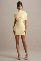 Perdi | Lemon Bodycon Mini Dress With Twisted Cape