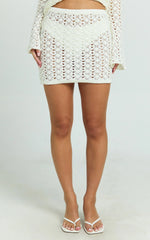 Henrietta Mini Skirt - Fitted Pointelle Knit Skirt in Off White