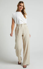Larissa Trousers - Linen Mid Waisted Relaxed Straight Leg Trousers in Oatmeal