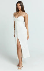 Anessa Midi Dress - Button Front Bustier Fitted Dress in White