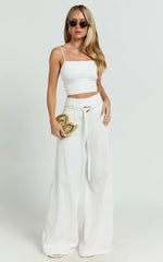Kyra Pants - Linen Look Belted Wide Leg Pants in White