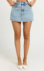 Harriet Skort - Mid Waisted Recycled Denim Skort in Light Blue Wash