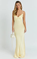 Liliane Maxi Dress - Lace Trim Bias Cut Dress in Lemon