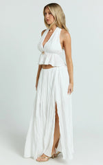 Heidi Maxi Skirt - Elastic Waist Side Split Skirt in White
