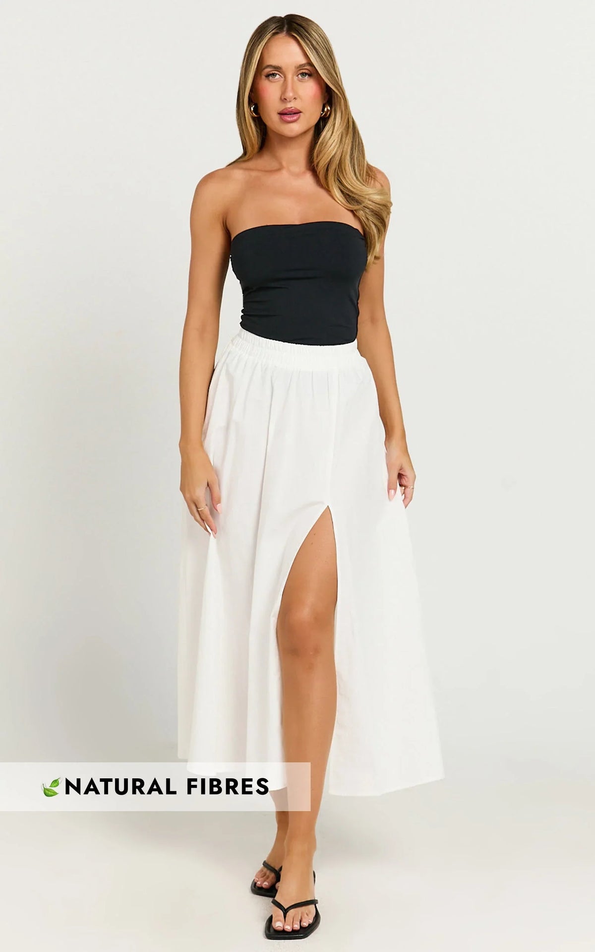 Annika Midi Skirt - Side Split A Line Skirt in Ivory