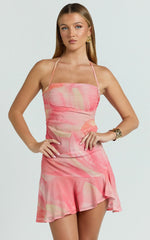 Charlie Mini Dress - Shirred Polka Dot Halter Dress in Regency Floral