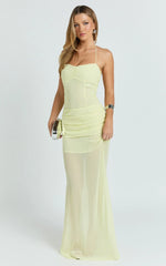 Hudgens Maxi Dress - Georgette Halter Draped Skirt Dress in Lemon