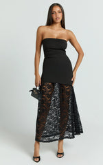 Mila Midi Dress - Strapless Dropped Waist Dress in Black