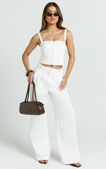 Oliver Pants - High Waist Wide Leg Pleated Pants in White