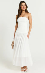 Cherie Midi Dress - Strapless Drop Waist Dress in Ivory