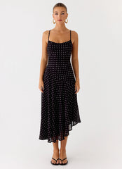 Keep You Waiting Midi Dress - Black Polkadot