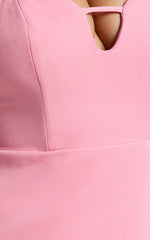 Kira Mini Dress - Sweetheart Neck Tulip Dress in Pink
