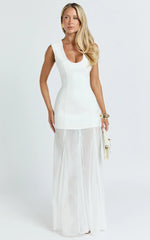 Frances Maxi Dress - Contrast U Neck Godet A Line Dress in Ivory