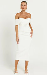 Noraly Midi Dress - Off The Shoulder Slip Dress in White