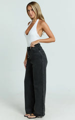 Cole Jeans - High Waist Relaxed Wide Leg Recycled Denim Jeans in Washed Black