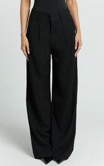 Augustus Pants - High Waisted Wide Leg Tailored Pants in Black