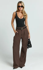 Augustus Pants - High Waisted Wide Leg Tailored Pants in Dark Oak
