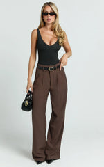Augustus Pants - High Waisted Wide Leg Tailored Pants in Dark Oak