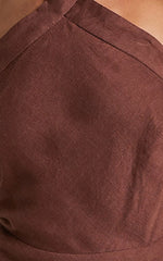 Maelynn Midi Dress - Linen Twist Halter Neck Low Back Slip Dress in Chocolate