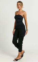 Kayla Pants - Mid Rise Cargo Pants in Black