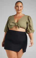 International Babe Mini Linen Blend Skirt in Black