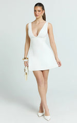 Karissa Mini Dress - V Neck Fit And Flare Dress in White
